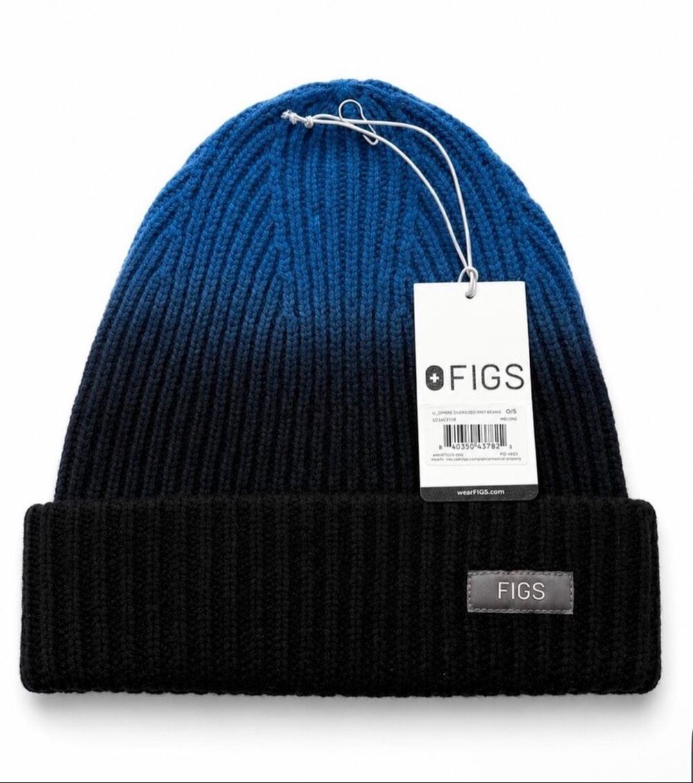 Figs NEW Ombré blue/ black beanie cuffed oversized